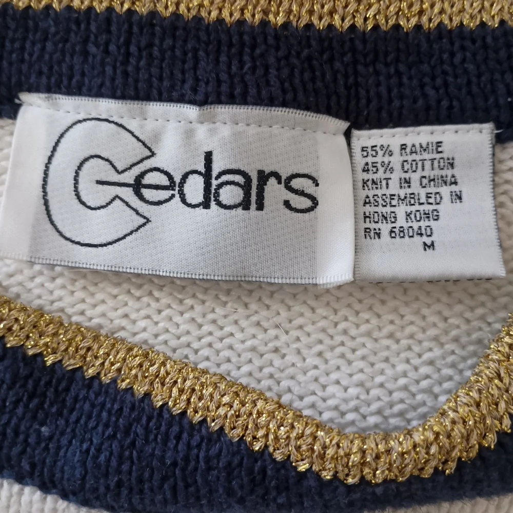 Vtg Cedars Nautical Sweater M Oversized Coastal‎ Ramie Preppy Yacht Club Chunky